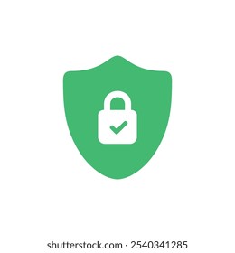 Green shield lock icon. Vector illustration