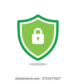 Green shield lock icon. Vector illustration