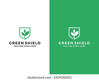 Green shield protection nature logo icon illustration