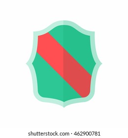 Green shield with red stripe icon in flat style isolated on white background. War symbol
