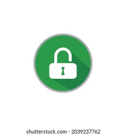 Seguridad del Escudo Verde con icono de bloqueo abierto sobre fondo blanco. Ilustración vectorial