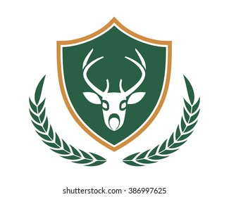 green shield stag roe elk reindeer deer emblem