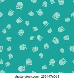 Green Shield with stars and stripes icon isolated seamless pattern on green background. United States of America country flag. 4th of July. USA Independence day.  Vector