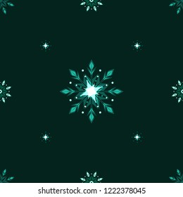 Green shine snowflakes holidays seamless background. Vector illustration.
