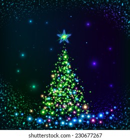 Green shining lights vector Christmas tree