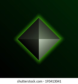 Green shining pyramid on the dark background. Vector element.