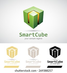 Green Shiny 3d Cube Logo Icon Vector Illustration