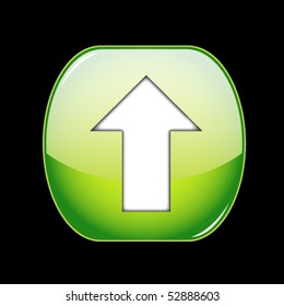 green shiny arrow button isolated on black