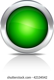 Green shiny button. Vector illustration.