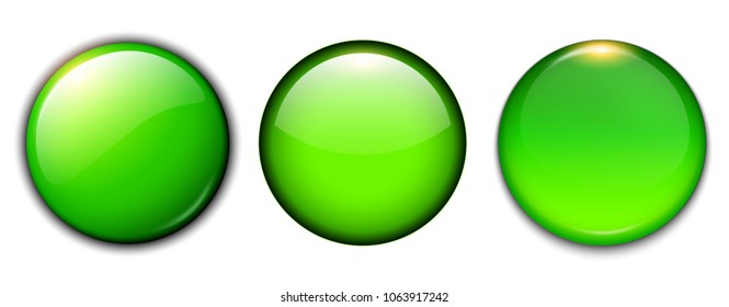 Green shiny buttons set, vector badges.