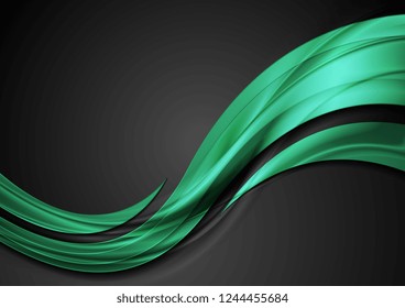 Green shiny glossy waves abstract background. Vector design