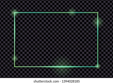 Green shiny glowing vintage frame with shadows isolated on transparent background. Green luxury realistic rectangle border. Vector illustration