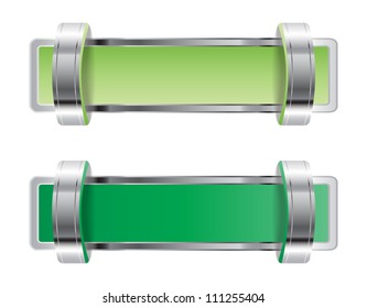 Green shiny metallic chrome vector badge with brackets