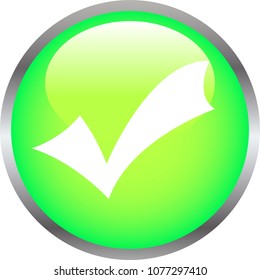 Green Shiny round button with check mark