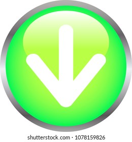 Green Shiny round button with Down arrow mark