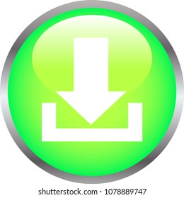 Green Shiny round button with Download mark