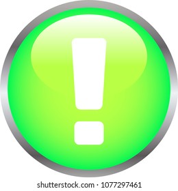 Green Shiny round button with Exclamation Mark