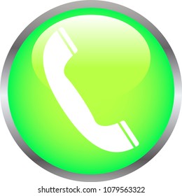 Green Shiny round button with phone mark