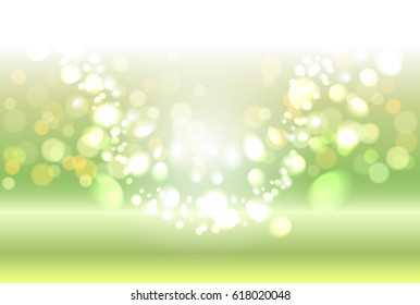 Green shiny sparkle and swirl bokeh light background. Empty place for objects. Vector illustration stock vector.