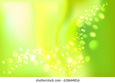 Green shiny sparkle and swirl bokeh light background. Empty place for objects. Vector illustration stock vector.