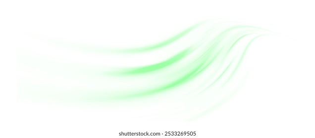Green shiny sparks of spiral wave. A curved bright line of speed is spinning. Shiny wavy path. Rotating dynamic neon circle. Magic green swirl with highlights. Glowing swirl bokeh effect. vector