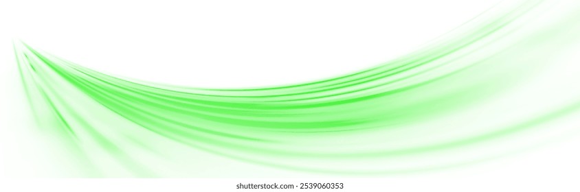Green shiny sparks of spiral wave. A curved bright line of speed is spinning. Shiny wavy path. Rotating dynamic neon circle. Magic green swirl with highlights. Glowing swirl bokeh effect. vector