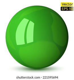 Green shiny sphere on white background with shadow. EPS 10 vector illustration (transparency, blending modes used)