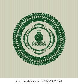 Green ship icon inside distress rubber grunge seal