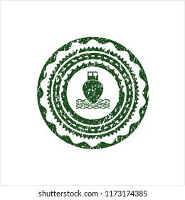 Green ship icon inside rubber stamp grunge seal