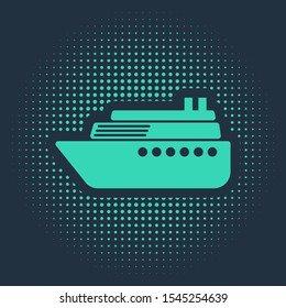 Green Ship icon isolated on blue background. Abstract circle random dots. Vector Illustration