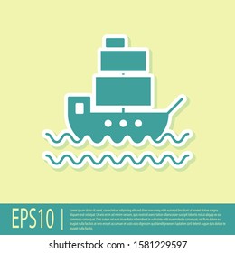 Green Ship icon isolated on yellow background.  Vector Illustration