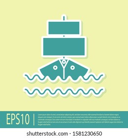 Green Ship icon isolated on yellow background.  Vector Illustration