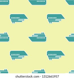 Green Ship icon isolated seamless pattern on yellow background. Flat design. Vector Illustration