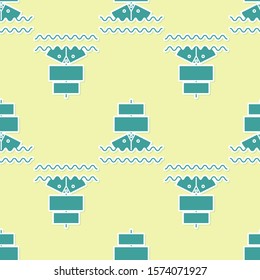 Green Ship icon isolated seamless pattern on yellow background.  Vector Illustration