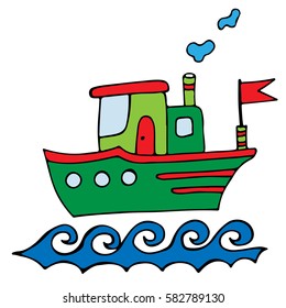 Green ship isolated on the white background for coloring book and other child design.
