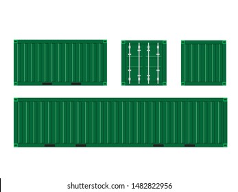 Green Shipping Cargo Container for Logistics and Transportation Isolated On White Background Vector Illustration