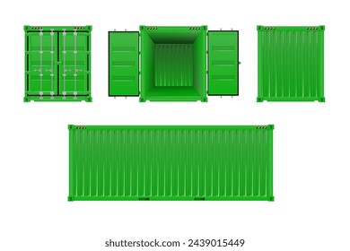 Green Shipping Cargo Container Twenty and Forty feet. Logistics and Transportation. Vector