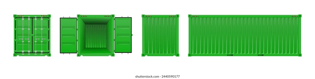 Green Shipping Cargo Container Twenty and Forty feet. Logistics and Transportation. Vector