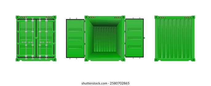 Green Shipping Cargo Container Twenty and Forty feet. Logistics and Transportation. Vector