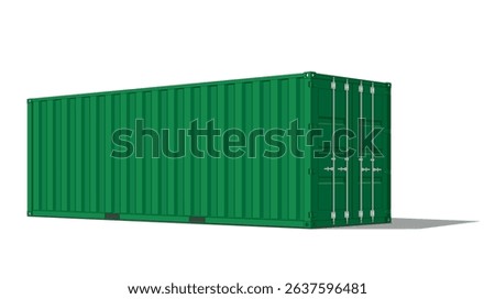 Green Shipping Container in 3D view, vector illustration isolated on white background, eps