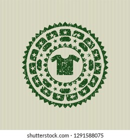 Green shirt icon inside distressed grunge seal