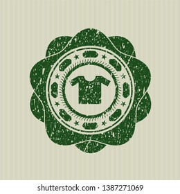 Green shirt icon inside grunge style stamp
