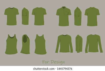 green shirts for design templates front, back, and side views vector mock up.