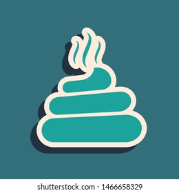 Green Shit icon isolated on blue background. Long shadow style. Vector Illustration