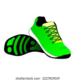 Green shoes isolated on white background. Bright Sport sneakers symbol. Vector illustration.