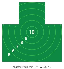 Green shooting target blank for arrow gun weapon aiming accuracy training vector flat illustration. Dartboard goal game competition hitting practice bullseye dart range center achievement round score