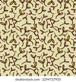 Green shoots pattern. A pattern with painted sprouts in a cute style. Leaves seamless doodle pattern