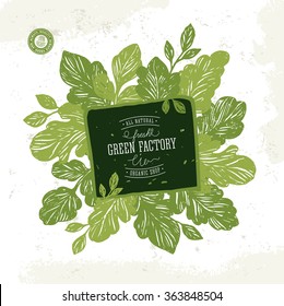 Green shop design template. Organic background. Vector illustration