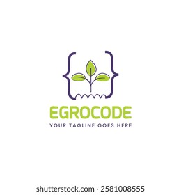 Green Shop Logo Template Design Vector. logo design combination of code and leaves, nature, technology, logo design vector, symbol, icon, idea, creative.