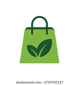 Green shopping bag with leaf logo for eco friendly products online shopping